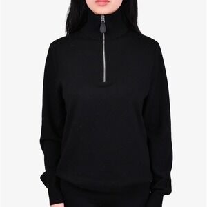 Burberry Mens Black 1/4 Zip Mock Neck Sweater Nova Check Elbow Patches Wool XXL